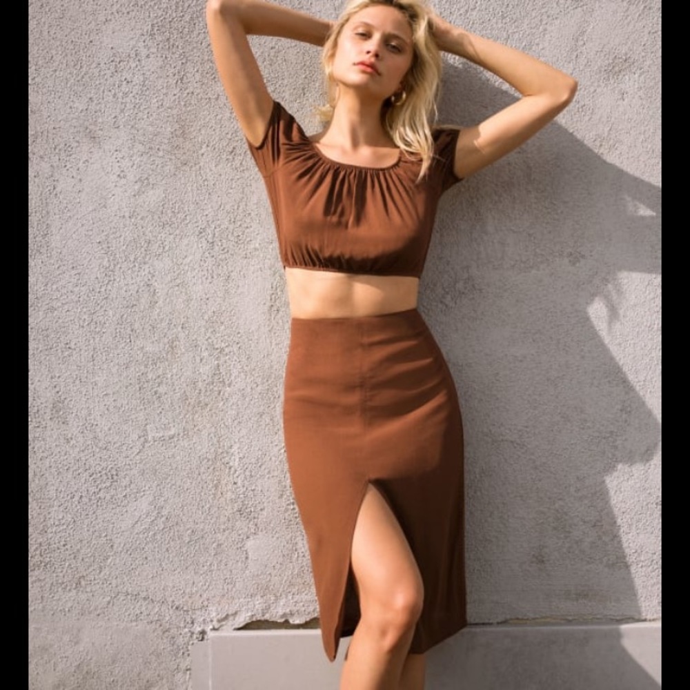 Reformation Brown Skirt with Front Slit